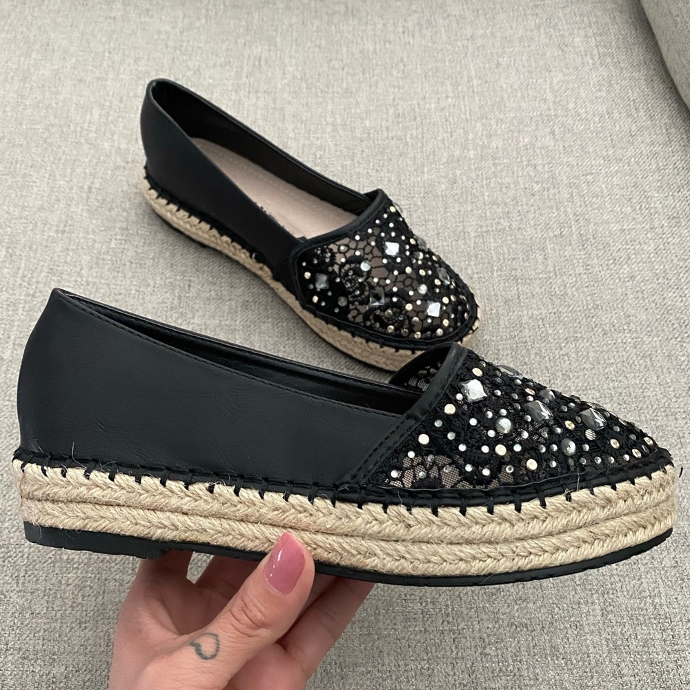 Black Vegan Leather Platform Slip On Women’s Espadrilles✨